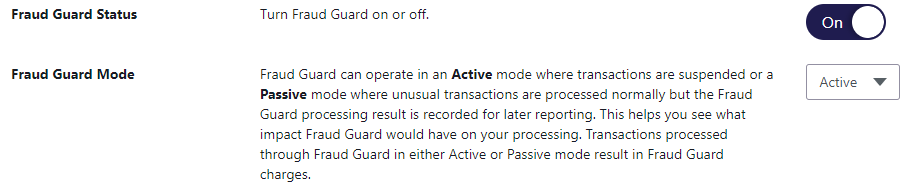 An image showing Fraud Guard business rule settings and an indication of the rule setting at the facility-level.