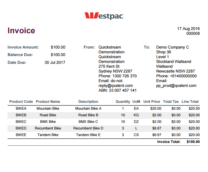 Invoice PDF example.