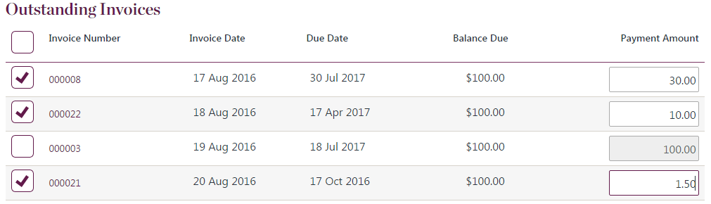 Partial payments are supported by QuickWeb Invoicing.