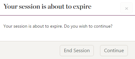 Example of the "Your session is about to expire" pop-up.